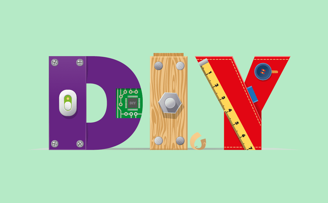 An illustration of the letters "DIY" which are made out of random objects