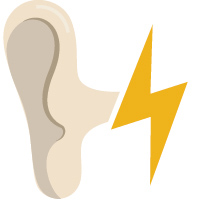 An ear icon combined with a lightning bolt, symbolizing ear blockage or discomfort.
