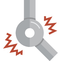 A gray pipe joint with two connected pipes and red zigzag lines indicating motion or stress.