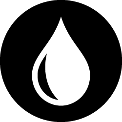 Solid black blood drop icon in a circular black outline.