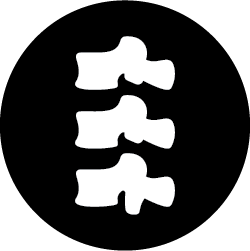Stylized black and white icon of a spinal column with three vertebrae segments.