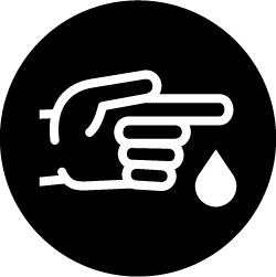 Hand pointing to a drop of blood, representing diabetes testing or blood sugar monitoring.