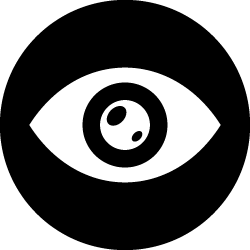 A solid black eye icon with a circular design.
