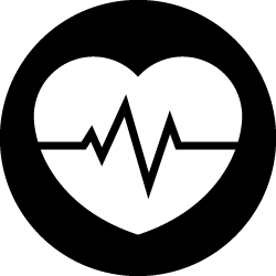Solid black heart icon with a monitor line graph inside, symbolizing health or medical monitoring.