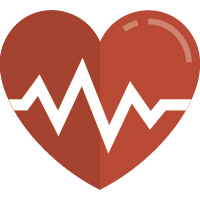 A red heart with a white, jagged line running through it, symbolizing stress or a heartbeat.